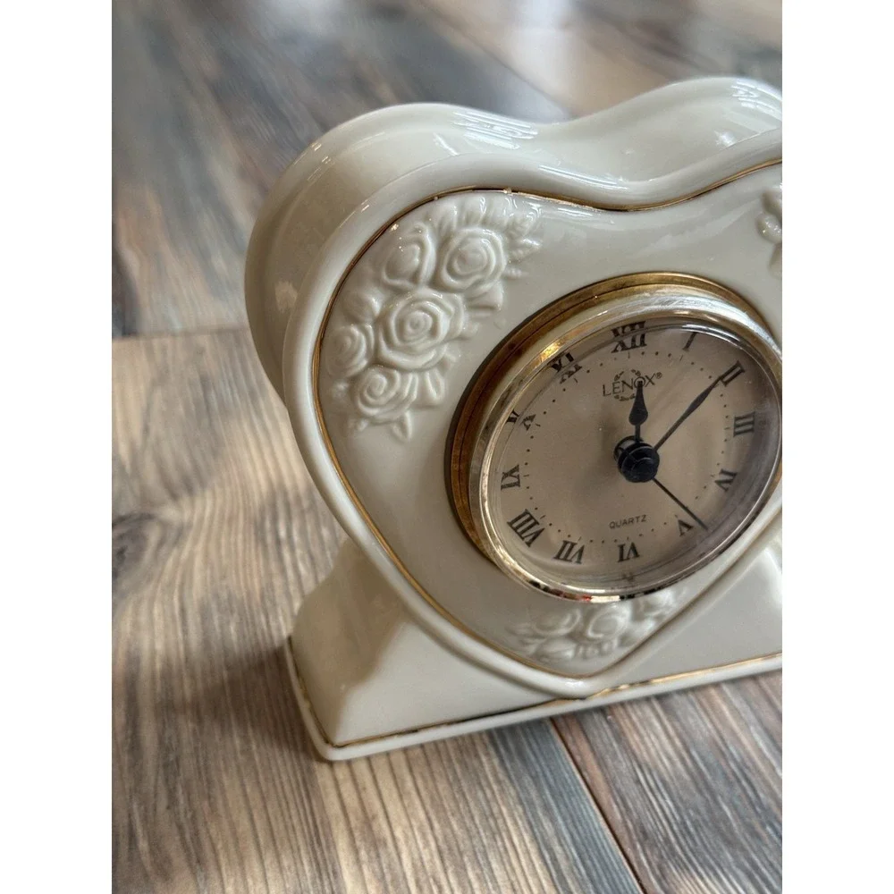 Vintage Lenox Embossed Rose Heart Mantel Clock 24K Gold Trim